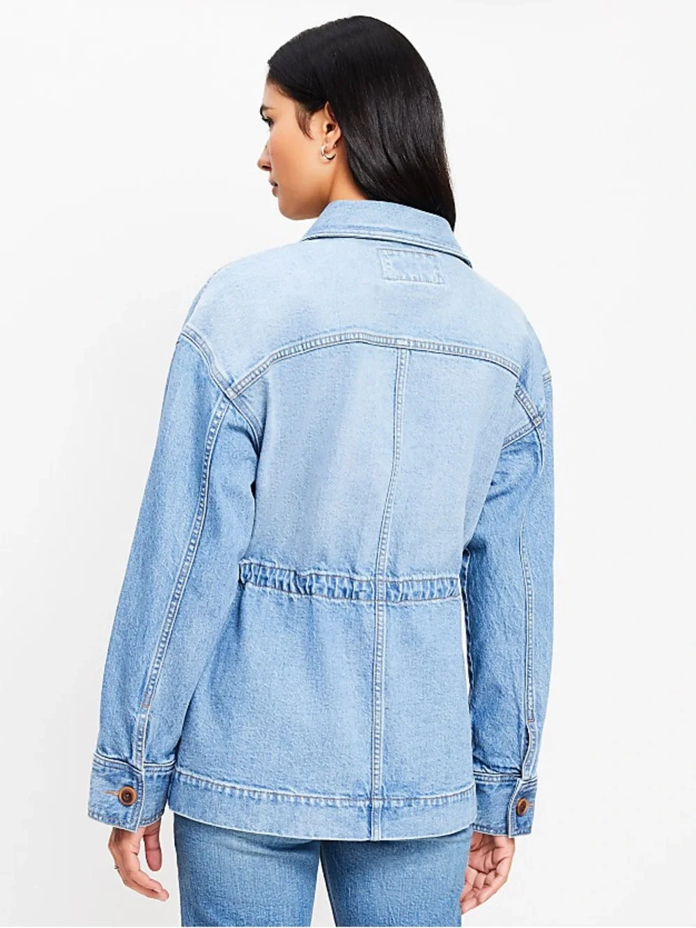 NEW LOFT Oversized Denim Long Sleeve Adjustable Waist Utility Jacket Size S - Picture 2 of 9
